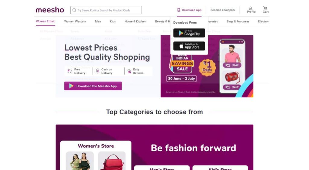 meesho website screenshot